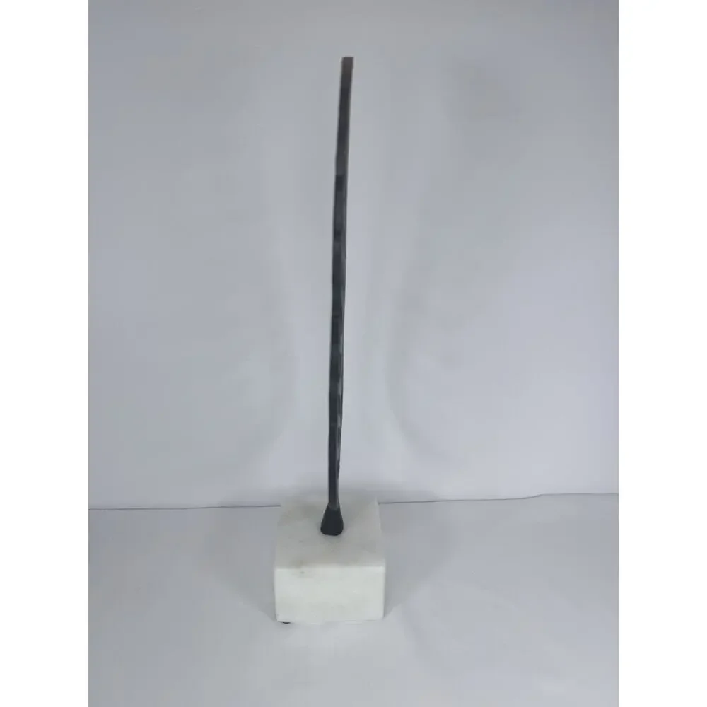 Modern Metal Leaf Sculpture on White Marble Base Art Decor
